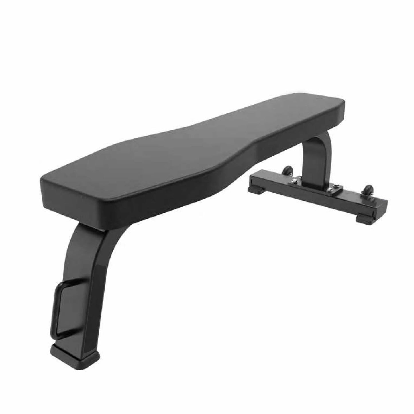 The BefitNow Canada AR36 Flat Bench is a black flat weight bench with sturdy metal legs, measuring 56"x22"x17" and weighing 79lbs. It features a slightly contoured padded surface and a handle for easy movement, ideal for strength training.