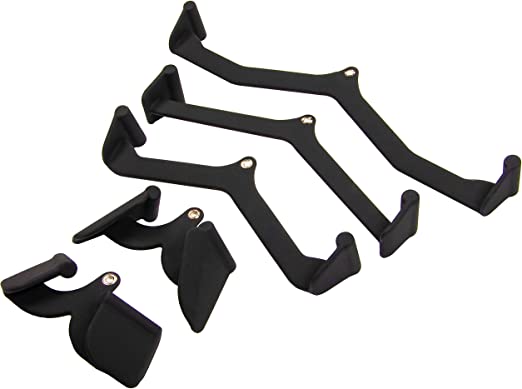 BefitNow Canadas Urethane 5pc Attachment Set, ideal for organizing home gym gear, features black metal wall hooks displayed on a white background.