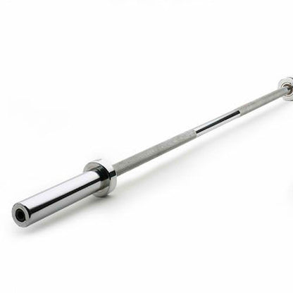 The precision-engineered BefitNow Canada Powerlifting Barbell features a knurled grip and smooth cylindrical ends, set against a white background, perfect for powerlifting enthusiasts seeking performance and durability.